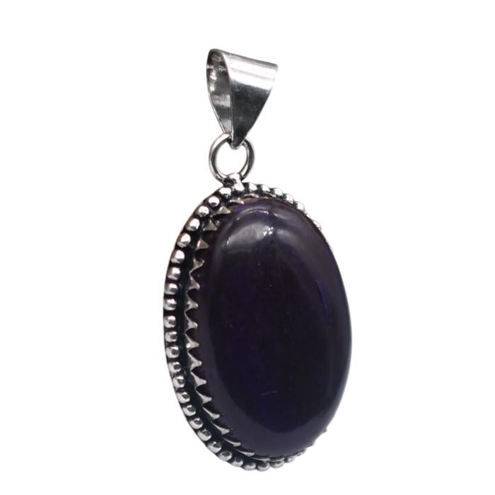 Amethyst Natural Gemstone Antique Silver Plated Pendant 3.75″ J 2078