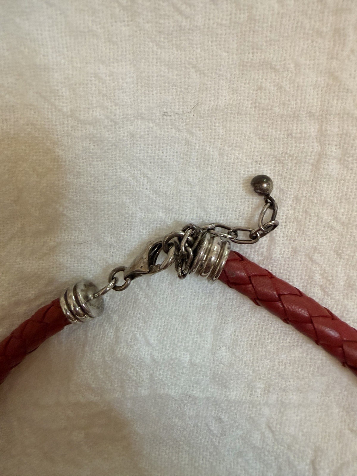 Joseph Esposito sterling silver heart on red leather braided cord necklace.