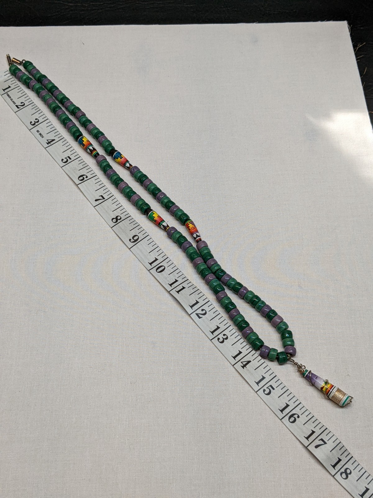 Handmade Glass Bead Tribal Necklace Aztec Ethnic Boho Pendant Long ~30″