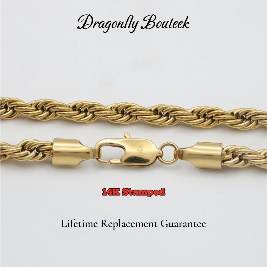 Large Gold Jesus Necklace For Men, 14K Heavy Plated Gold 5mm Rope Chain, No Fade