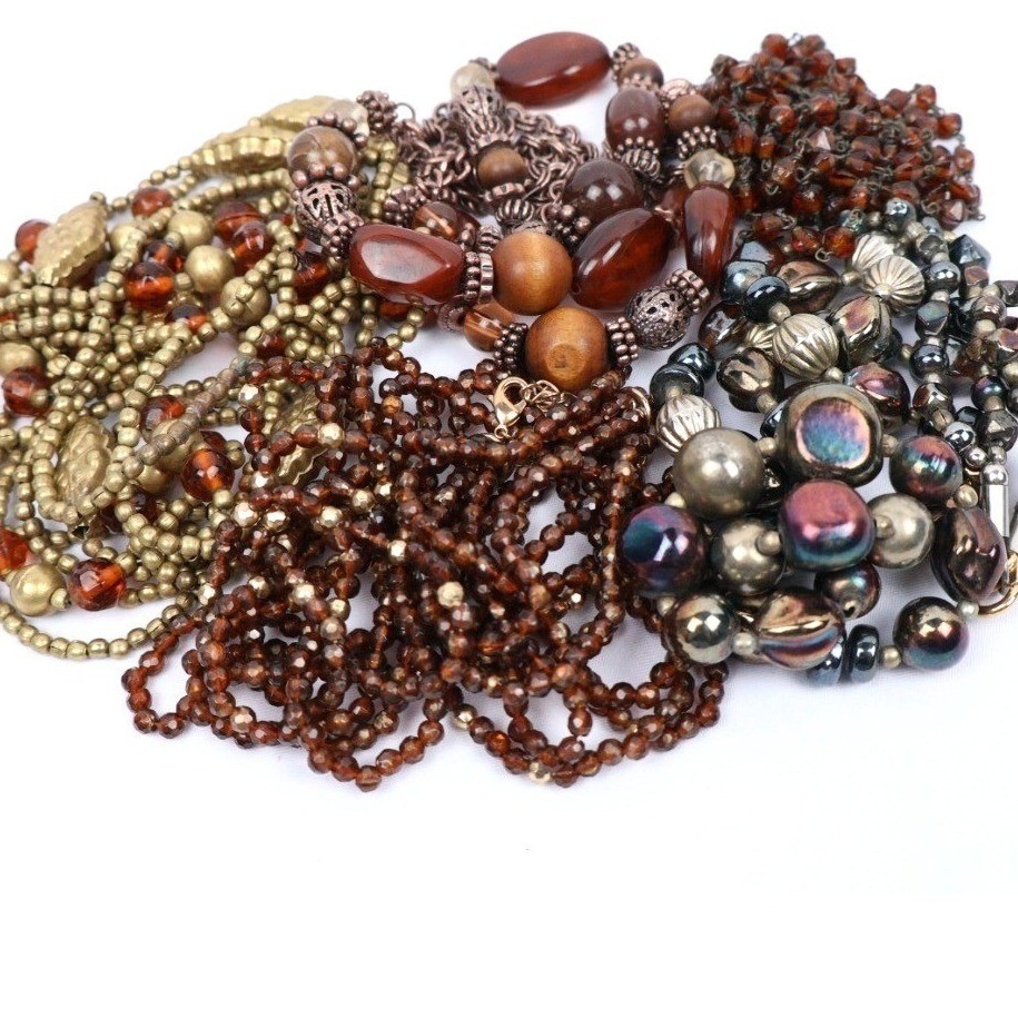 Beaded Costume Necklaces (5) Boho Ethnic Hippie Chunky Neutral Layering