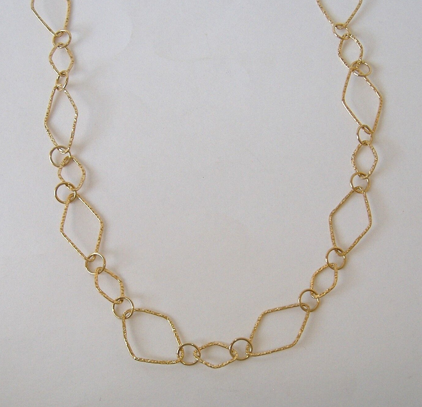 Gold Diamond Shape Chain Necklace Textured Link Round Adjustable Length New