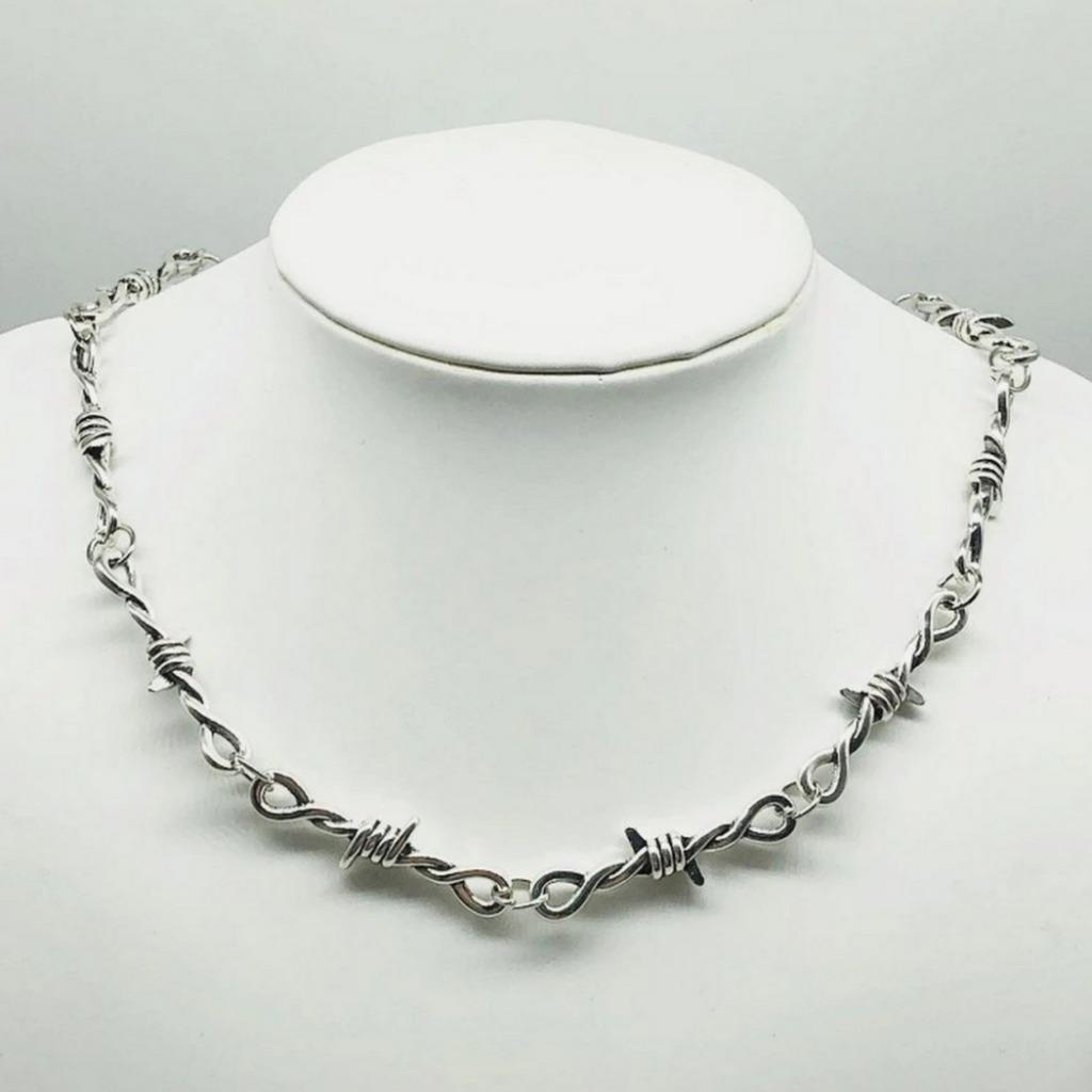 BARBED WIRE CHOKER NECKLACE 15.5″ Punk Rock Rocker Goth Silver Alloy Metal NEW