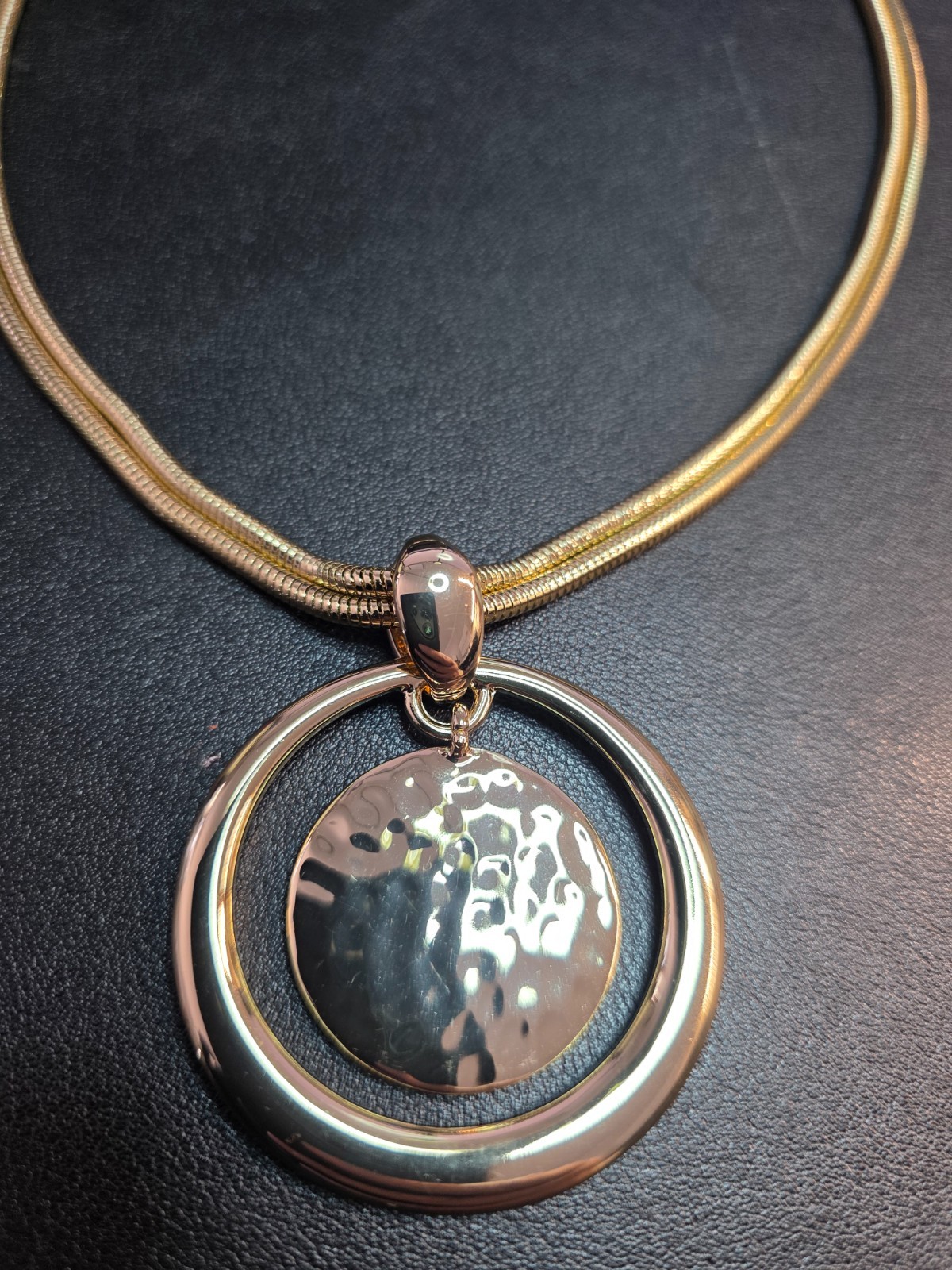 NWOT Joan Rivers Gold Toned Hammered Double Circle Disk Reversible Necklace 22in