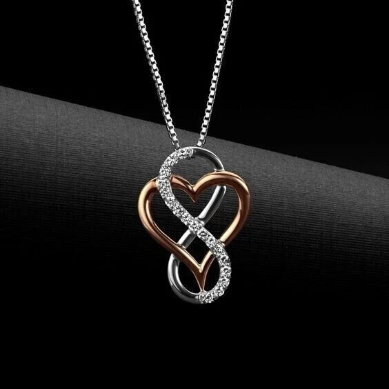 1.00Ct Simulated Diamond Gorgeous Heart Pendant Chain 14K Two-Tone Gold Plated