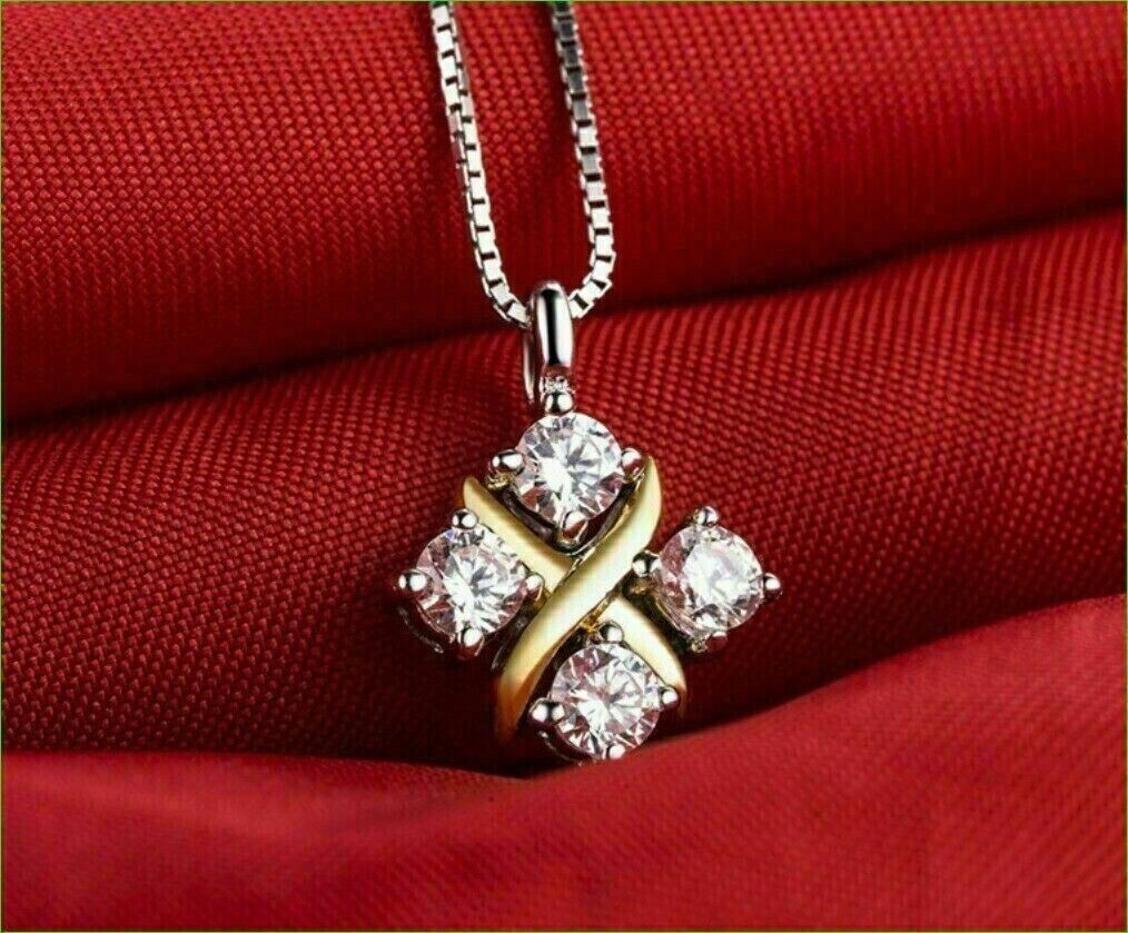 1.40 Ct Round Simulated Diamond Halo Engagement Pendant 14K Two-tone Gold Plated