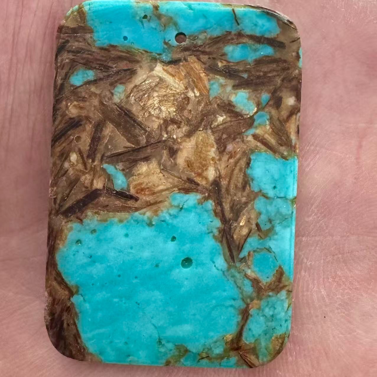 Blue Turquoise Oblong Pendant Beaded 46x31x6mm DD2026731