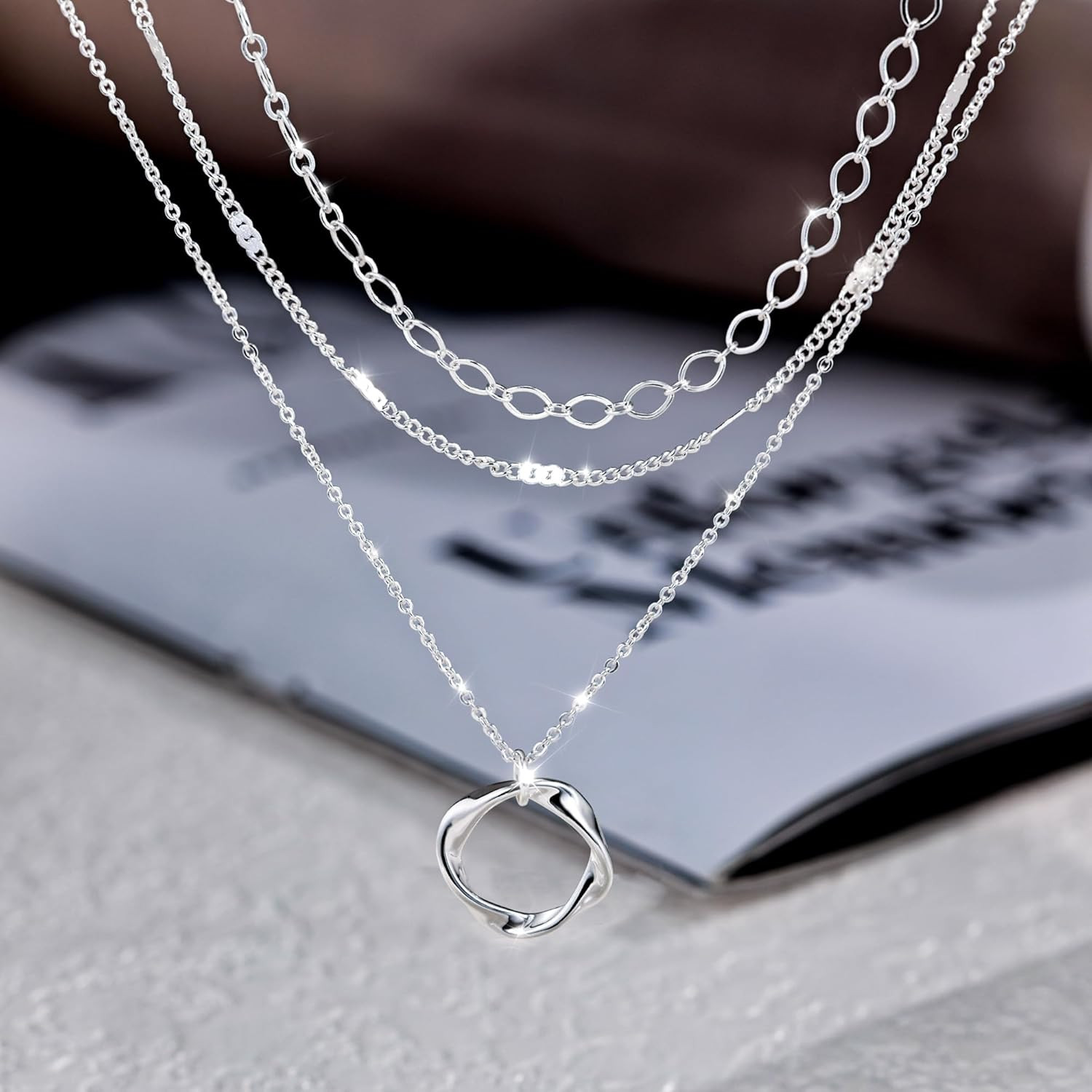 Silver Plated Layered Choker Necklaces for Women, Stackable Stacked Stacking Lay