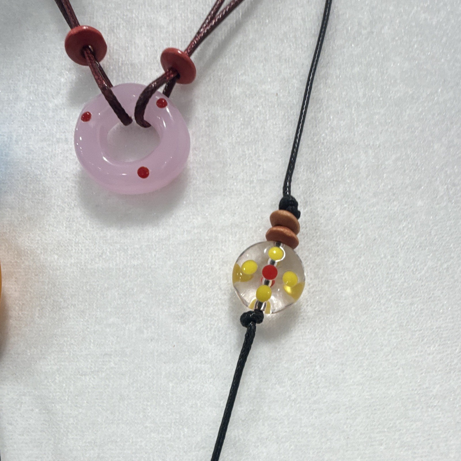 Multicolor Glass Beaded Necklace Flower Charm Pendant Cord Tie Adjustable
