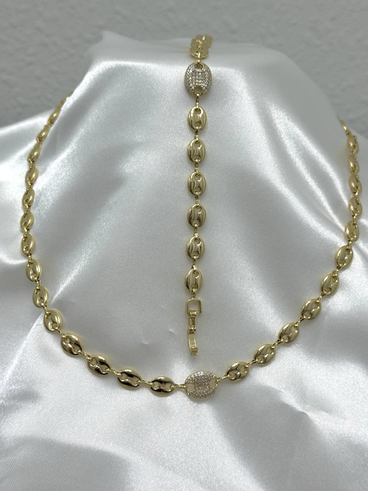 Set Choker 45 Cm Pulcera 19cm Laminado En 14k Alta Calidad Hermoso