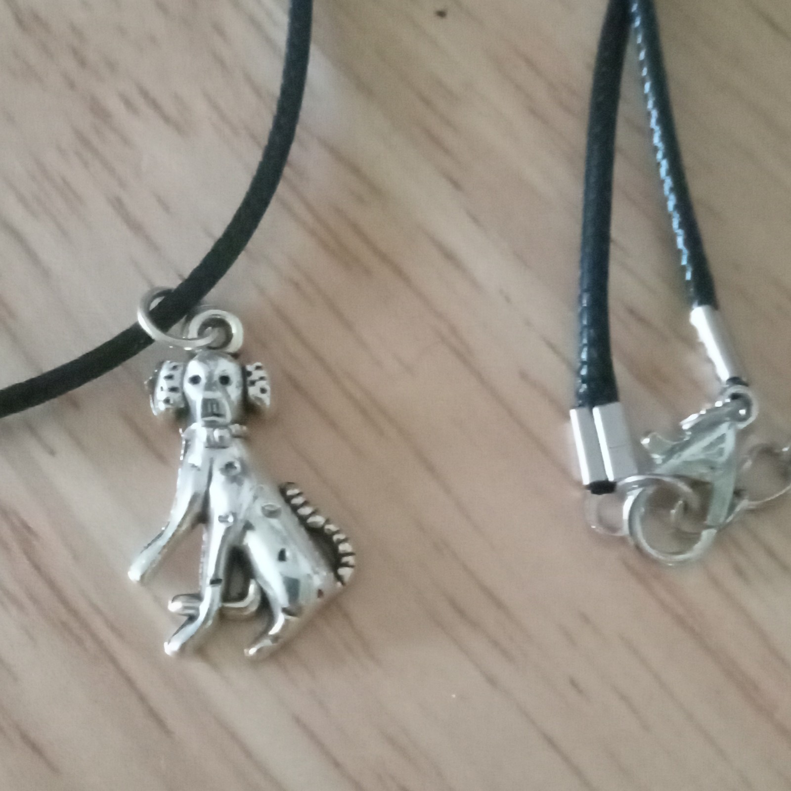 Dog Charm Pendant Necklace Adjustable Black Cord Silver Tone Metal Lobster