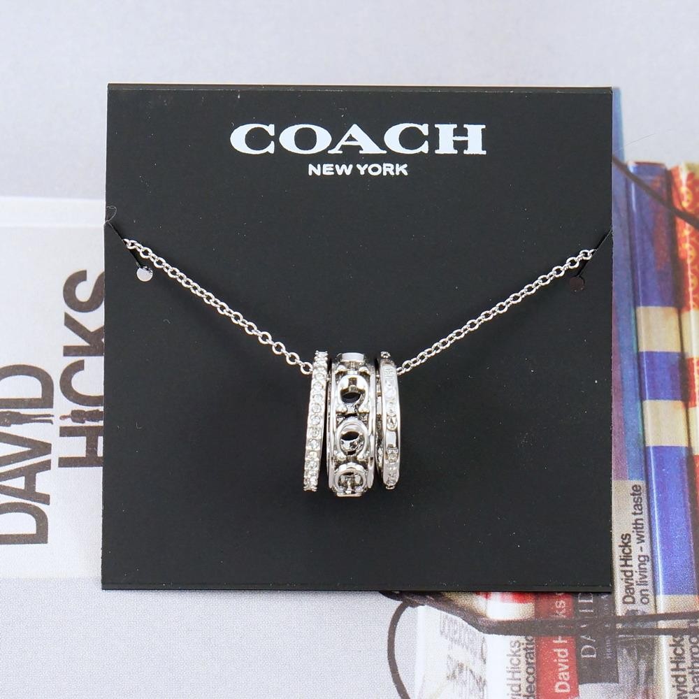NWT Coach Signature Metal Openworks Necklace Silver Tone