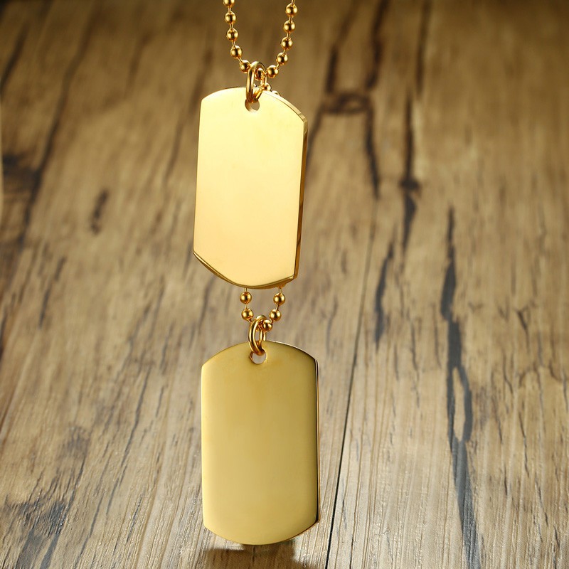 Stainless Steel Double-Sided Polished Dog Tag Pendant Necklace Men Fashion Gift