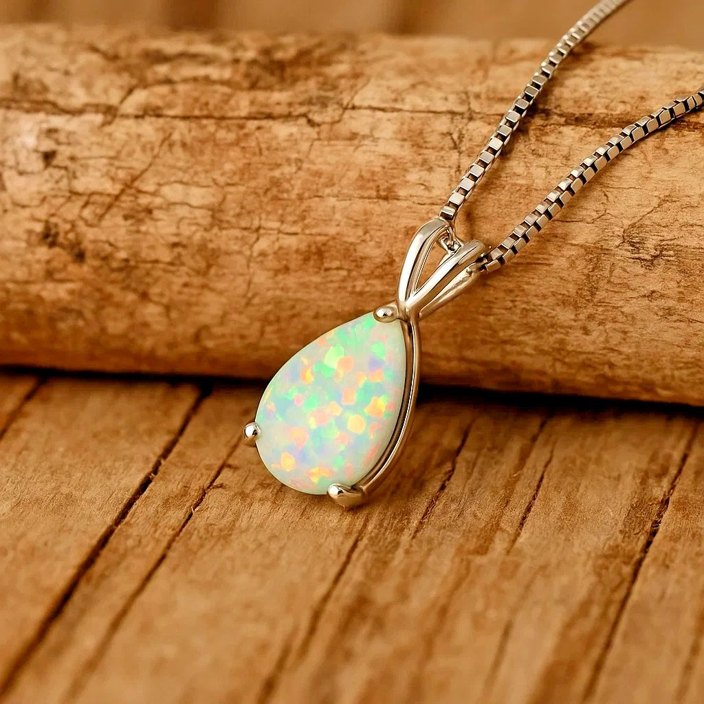 Natural Fire Opal Crystal Pendant Healing Aura Gemstone Women Chain Necklace