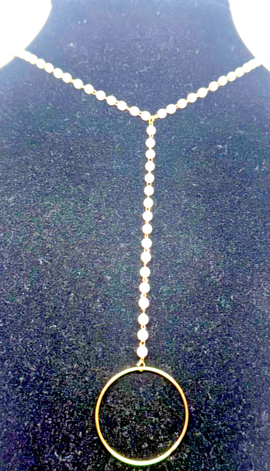 Clasped Beaded Lariat Necklace with Gold Circle at End
