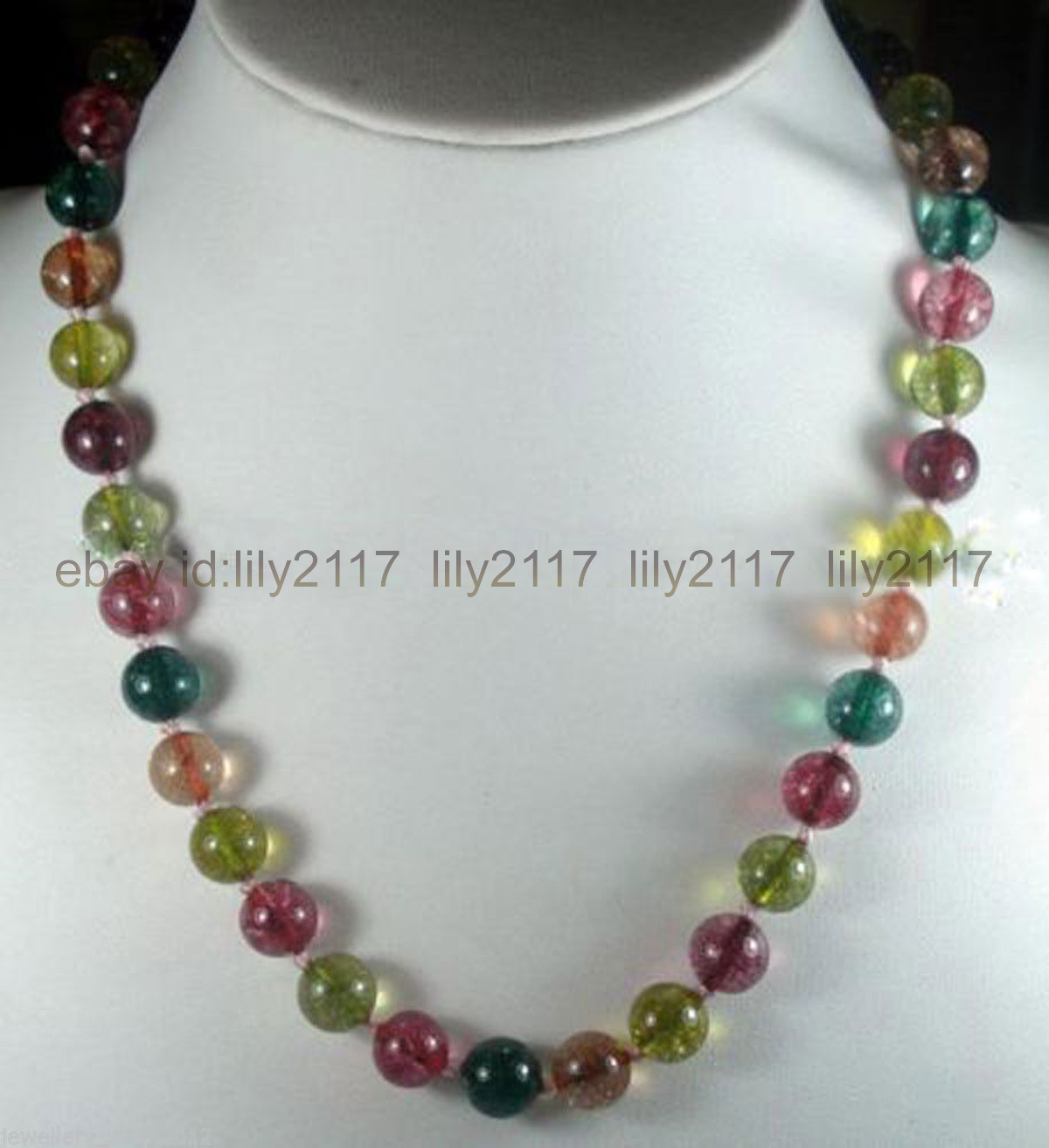 Long 20 inches 10mm Multicolor Tourmaline Round Gemstone Beads Necklace