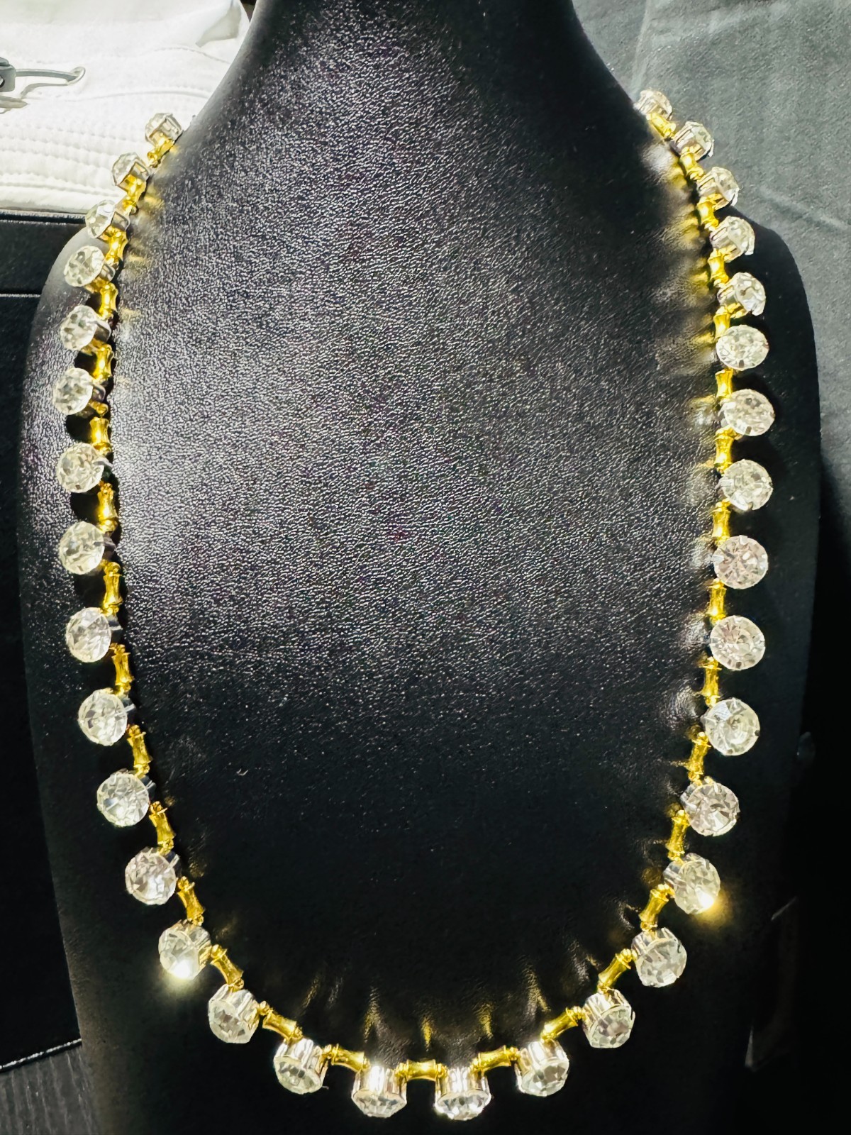 Tennis Necklace Chain White Colorless Rhinestone 10 mm Gold 24 in + 2 in Adj