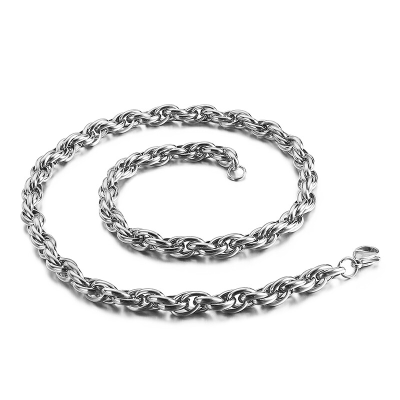 7mm 18-26inch Twist Rope Chain Necklace For Men Stainless Steel Jewelry Hip-Hop
