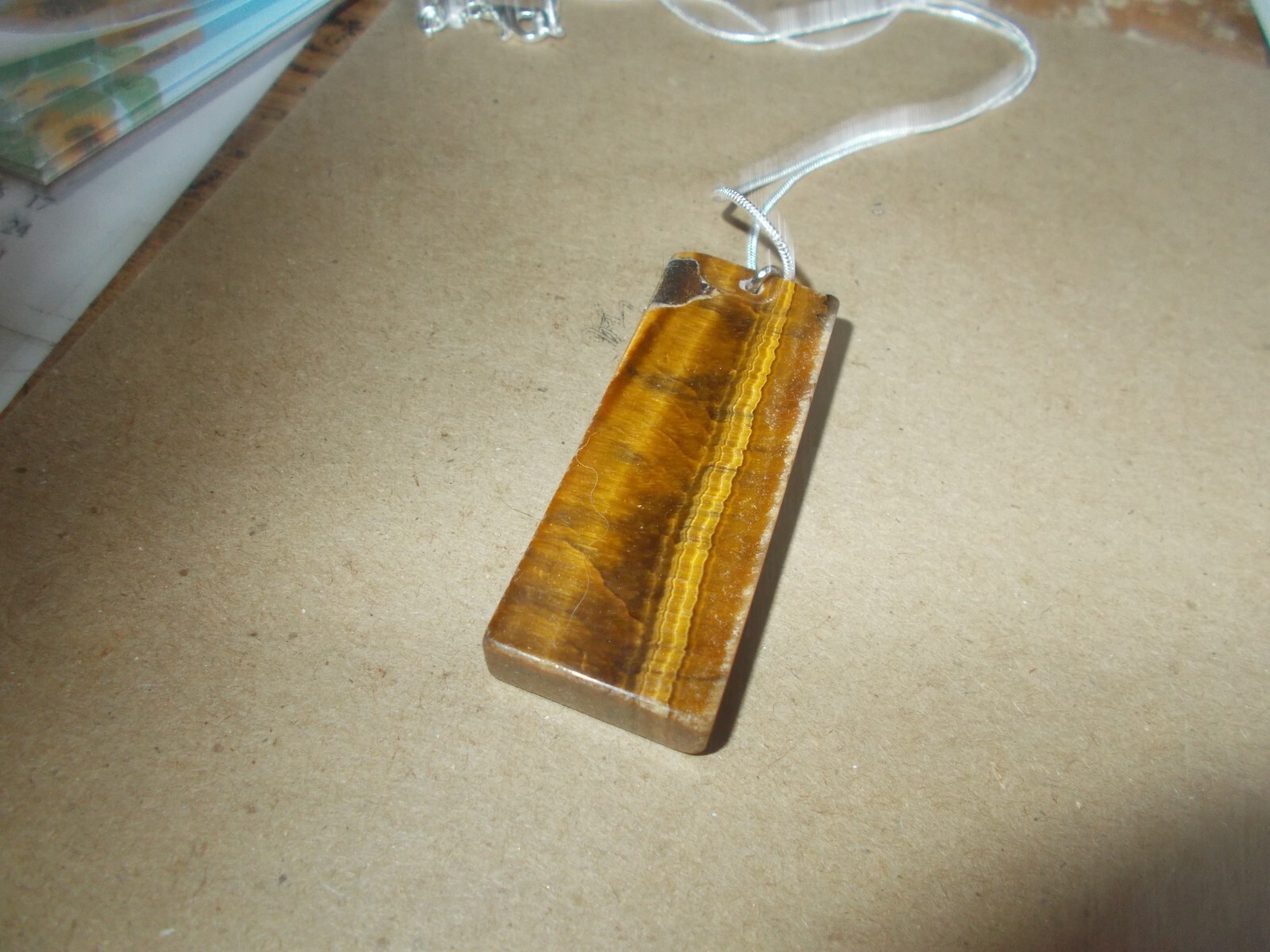 Large Square Shaped Tiger Eye Pendant & 18″ Necklace FREE SHIPPING IN THE USA!