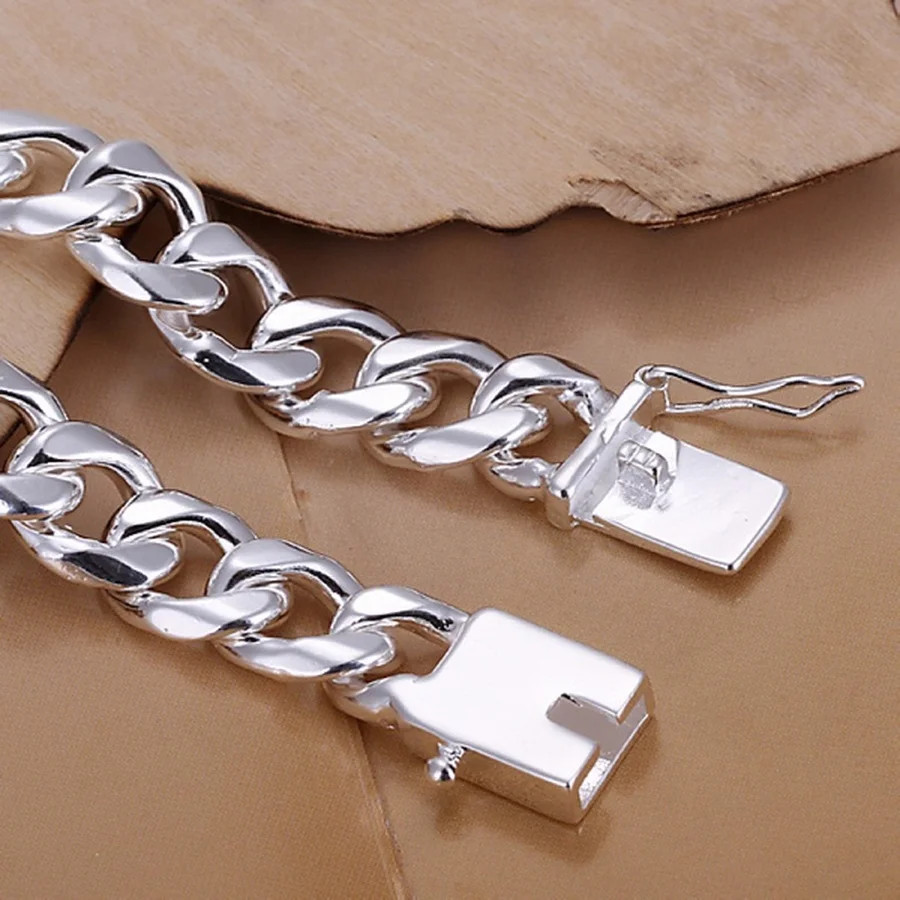 Men’s 925 Sterling Silver Exquisite 10MM Solid Chain Bracelet Fashion Jewelry
