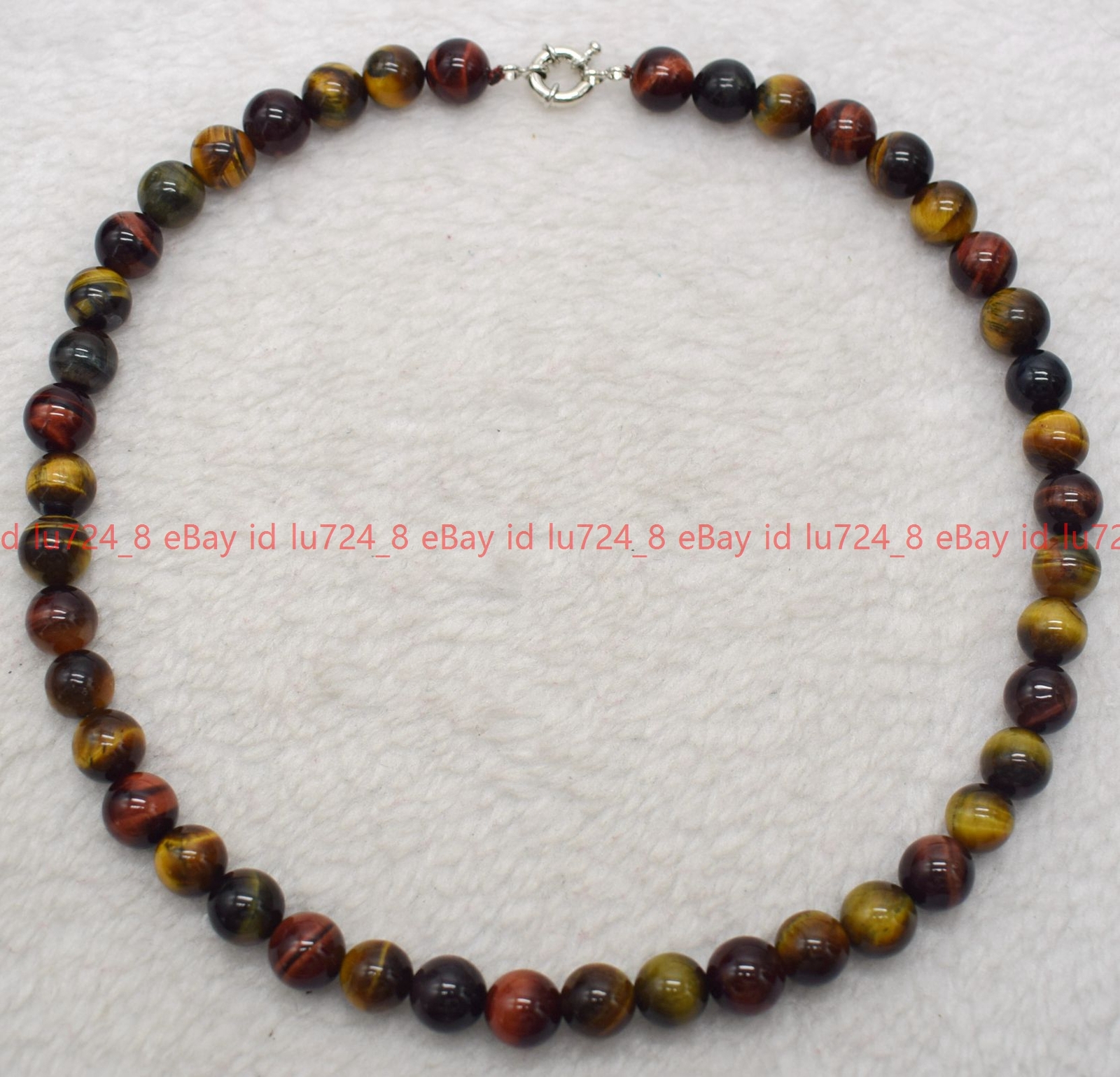 Natural 6-14mm Multicolor Tiger’s Eye Round Gemstone Beads Necklace 18″