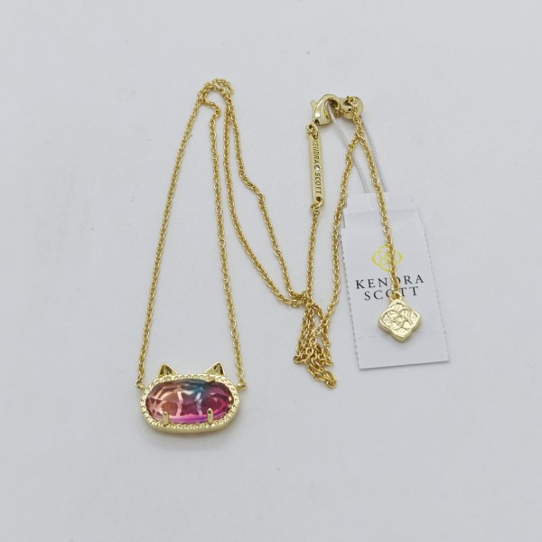 New Kendra Scott Elisa Gold Cat Kitty Pendant Necklace in Watercolor