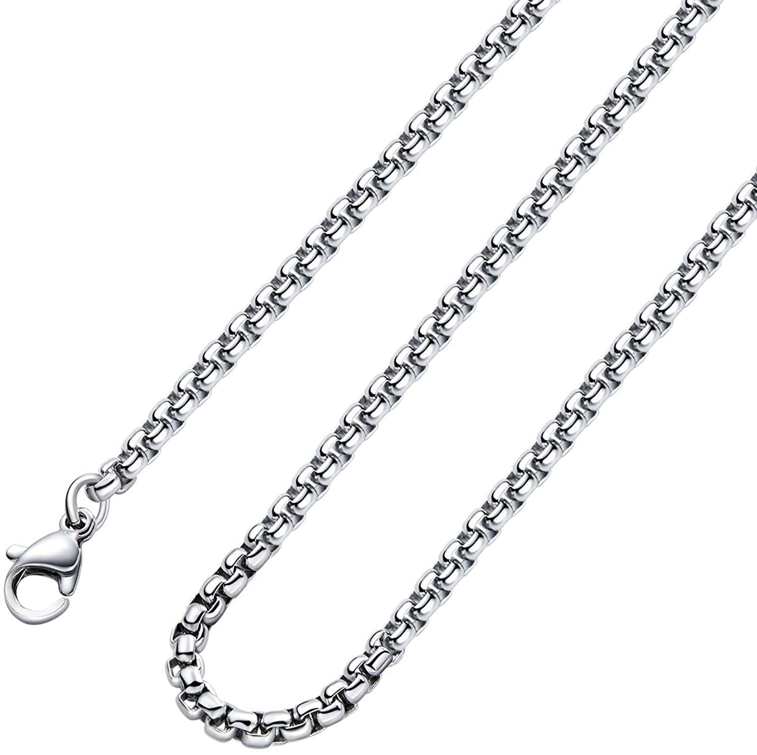 Square Rolo Chain Necklace Stainless Steel Round Box Necklace for Men & Women