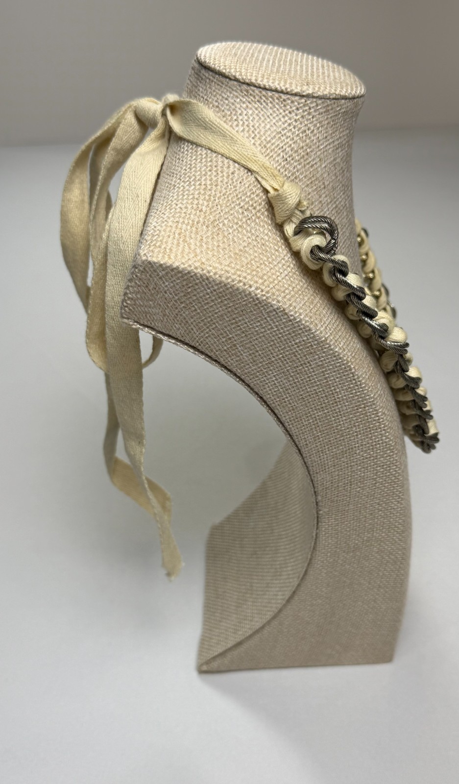 Antrhopologie Braided Statement Necklace Silver Cable Chain Gold Chain Cream