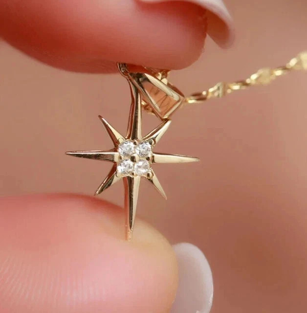 Simulated 1Ct Round Cu Fancyt North Star Pendant 14K Yellow Gold Plated
