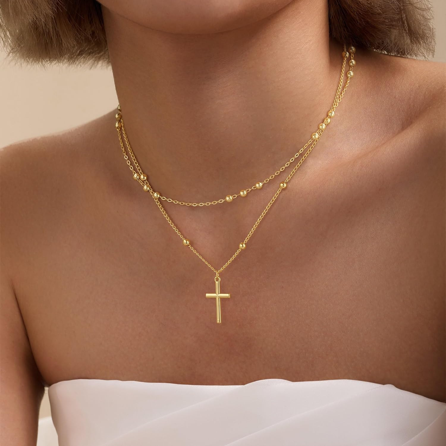 Cross Necklace for Women Dainty 14K Real Silver Gold Plated Layered Cross Pendan