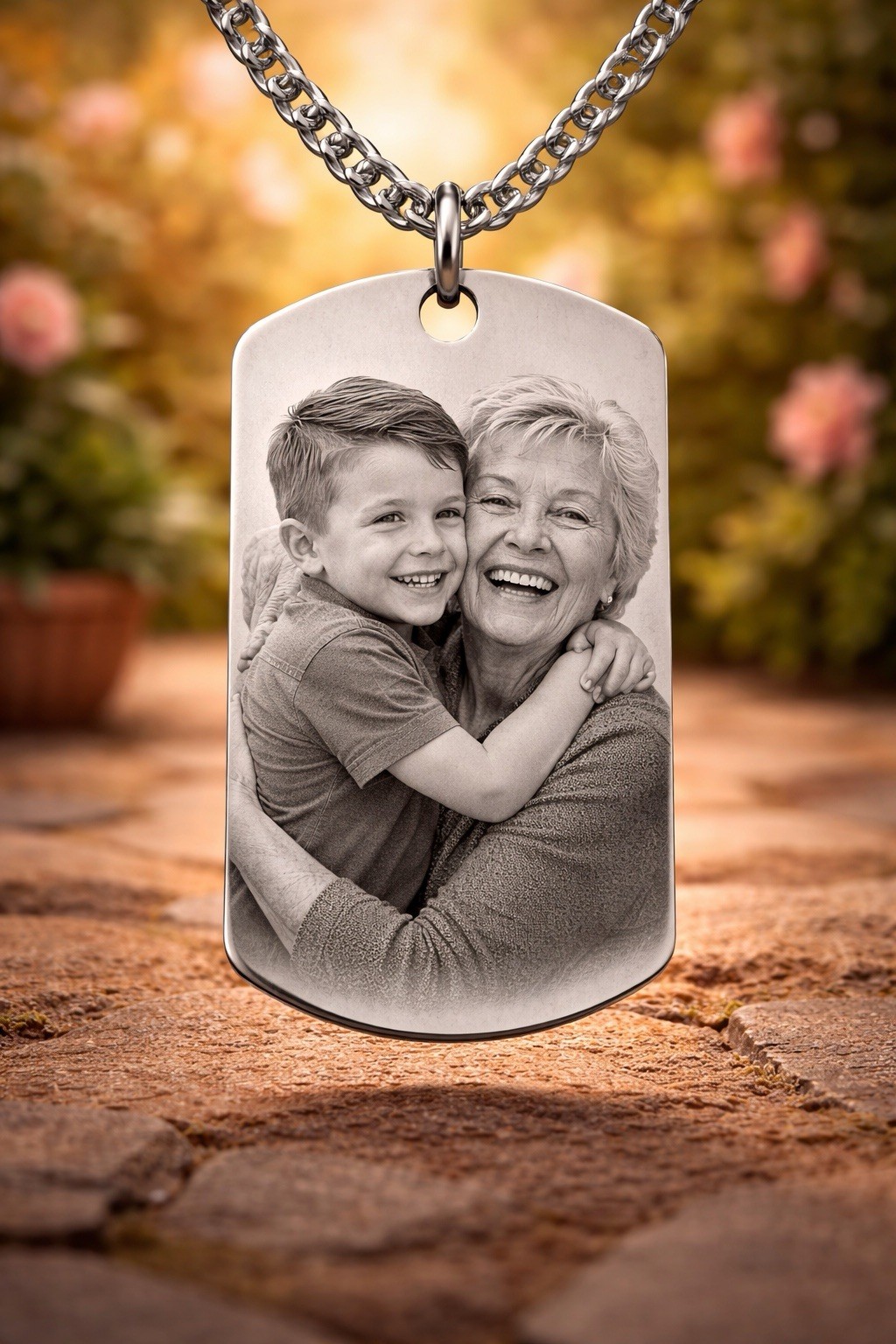 Custom Photo Engraved Dog Tag Necklace Birthday Gift Keepsake