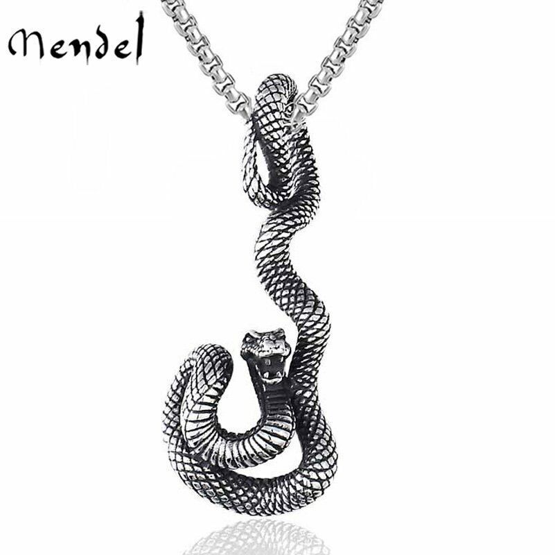 MENDEL Stainless Steel Mens Boys Zodiac Serpent Snake Pendant Necklace For Men