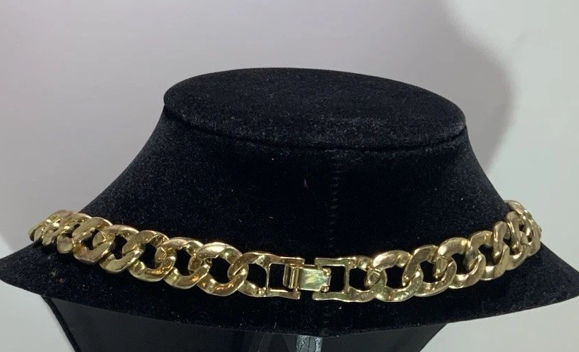 Cuban Link Ice Out Cubic Zirconia 11” Statement Necklace Hip Hop Rap Gold Tone