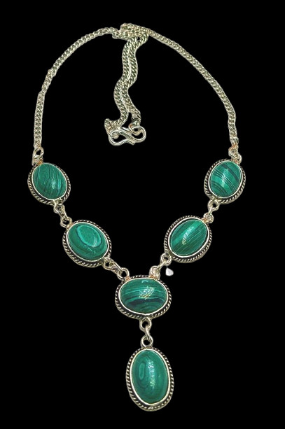 Green Malachite Gemstone Necklace 925 Silver Plated Beautiful Handmade Jewelry~