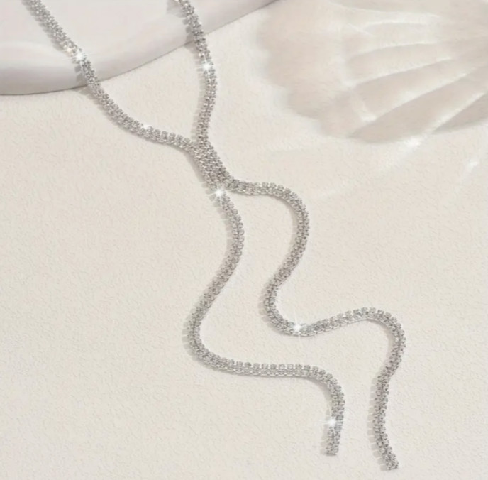 Elegant Rhinestone Necklace Long Lariat Y Drop Tassel Chain STUNNING Sparkle New