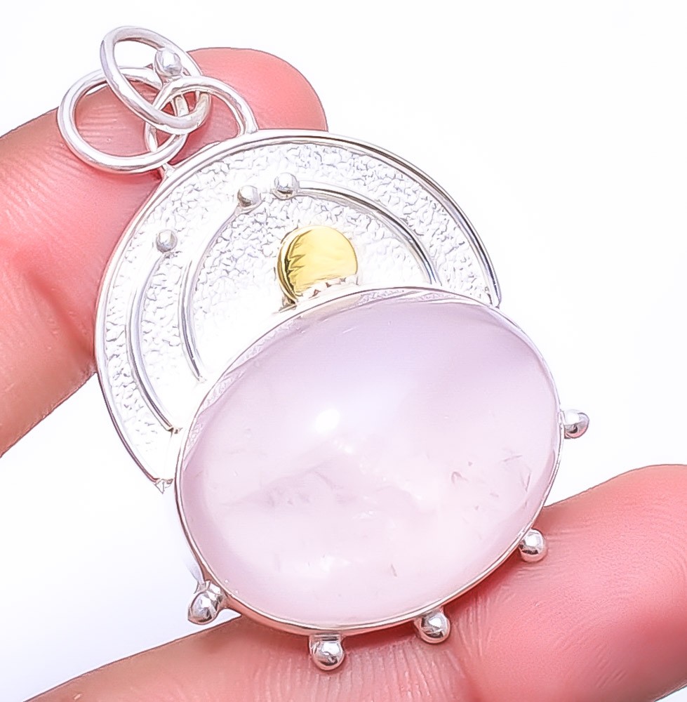 Pink Rose Quartz 925 Sterling Silver Pendant 1.95″ P1995419, Christmas Gift