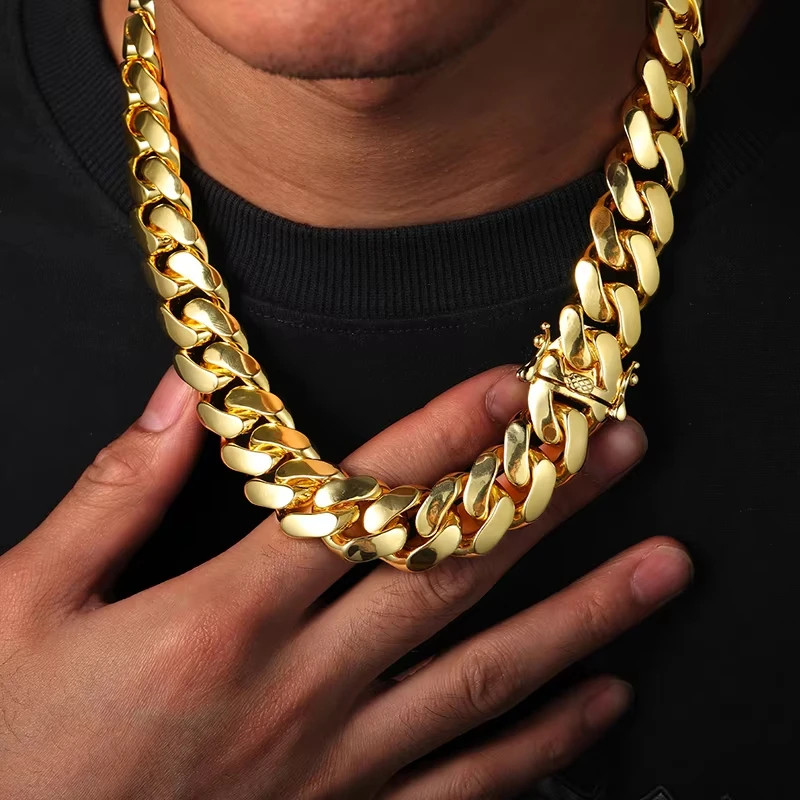 14K Gold Silver 22mm Miami Cuban Link Chain Necklace Heavy Wide Unisex Gift NEW