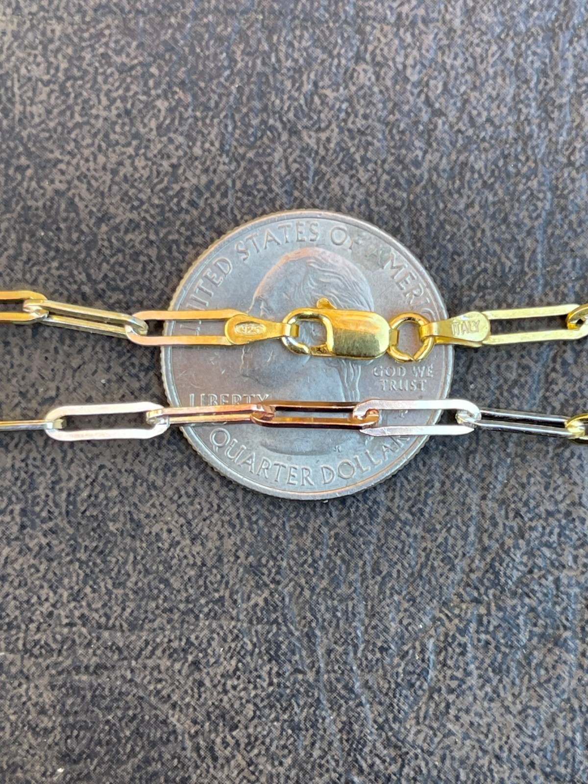 Real Paperclip Chain Necklace Tri Color Yellow Rose Gold Plated 925 Silver