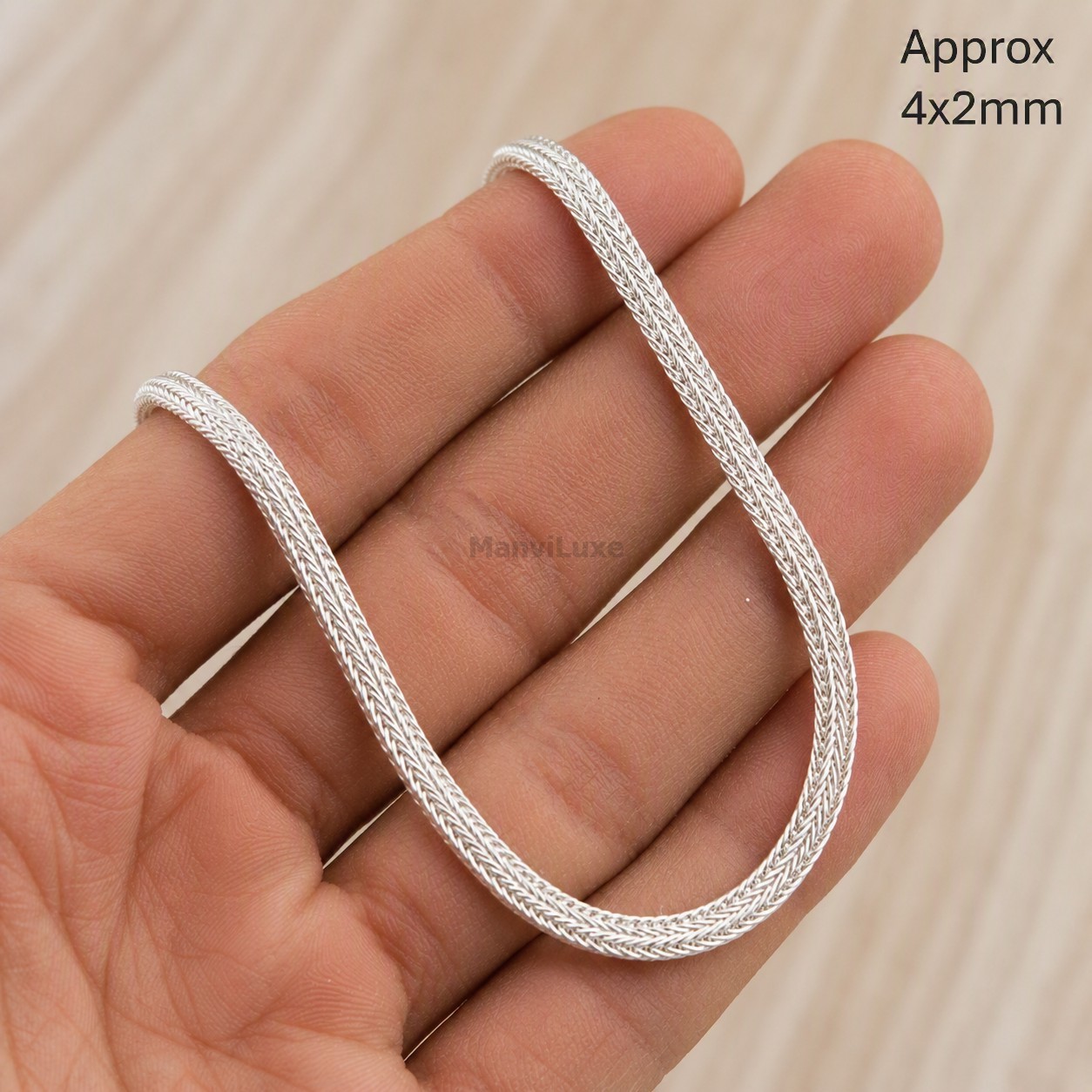 10″ Silver Bonded Woven Chain for Women 4x2mm Heavy Duty Braided Franco Chain