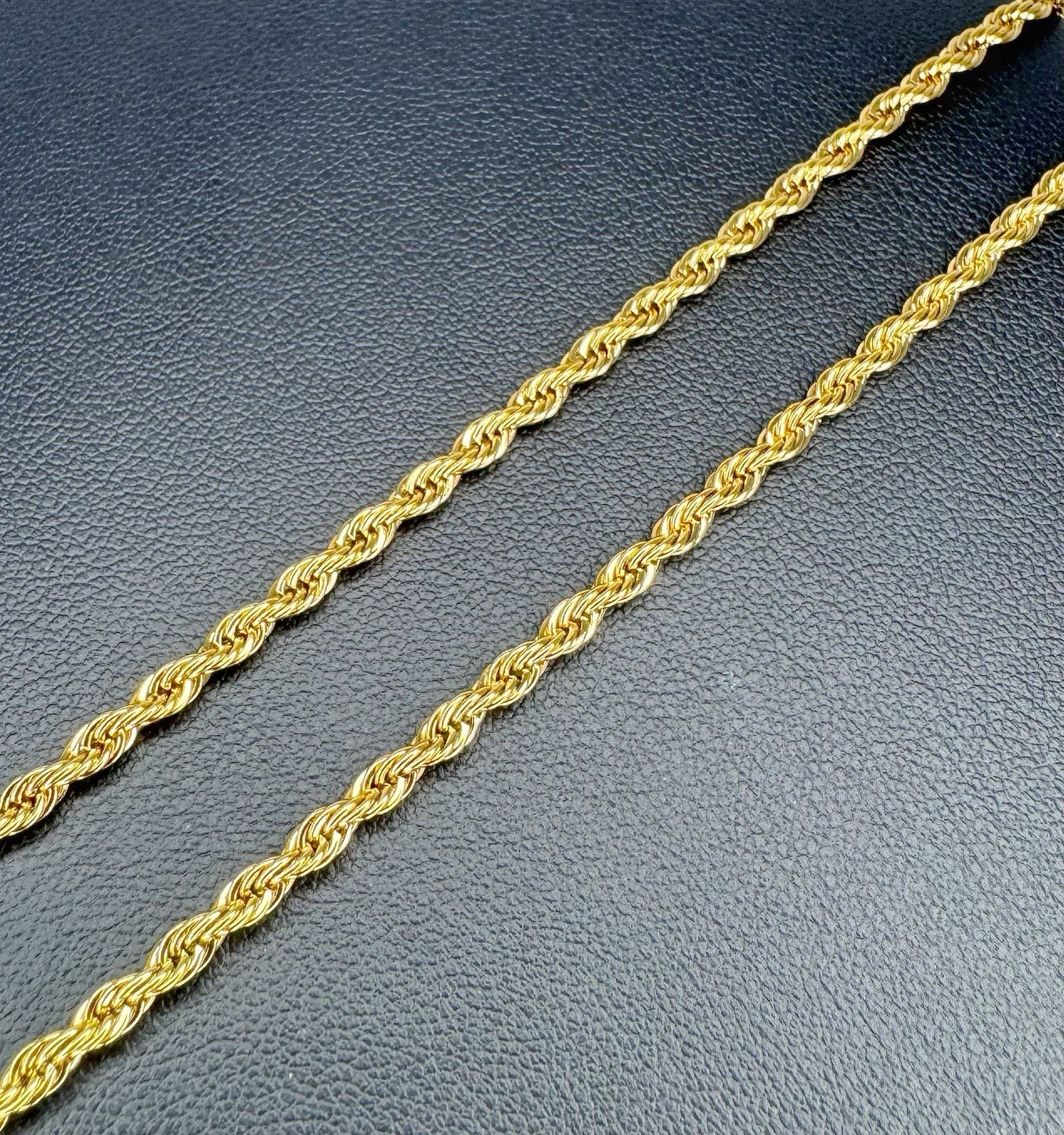 3mm Rope Chain Necklace – 18K Gold PVD 316L Stainless Steel 20″ 22″ 24″ Unisex