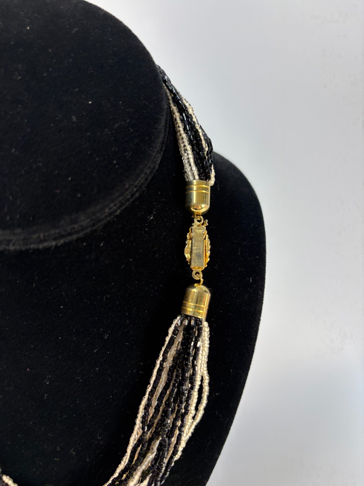 Necklace Black and White Statement Piece 16 in Dramatic Glass Seed Bead