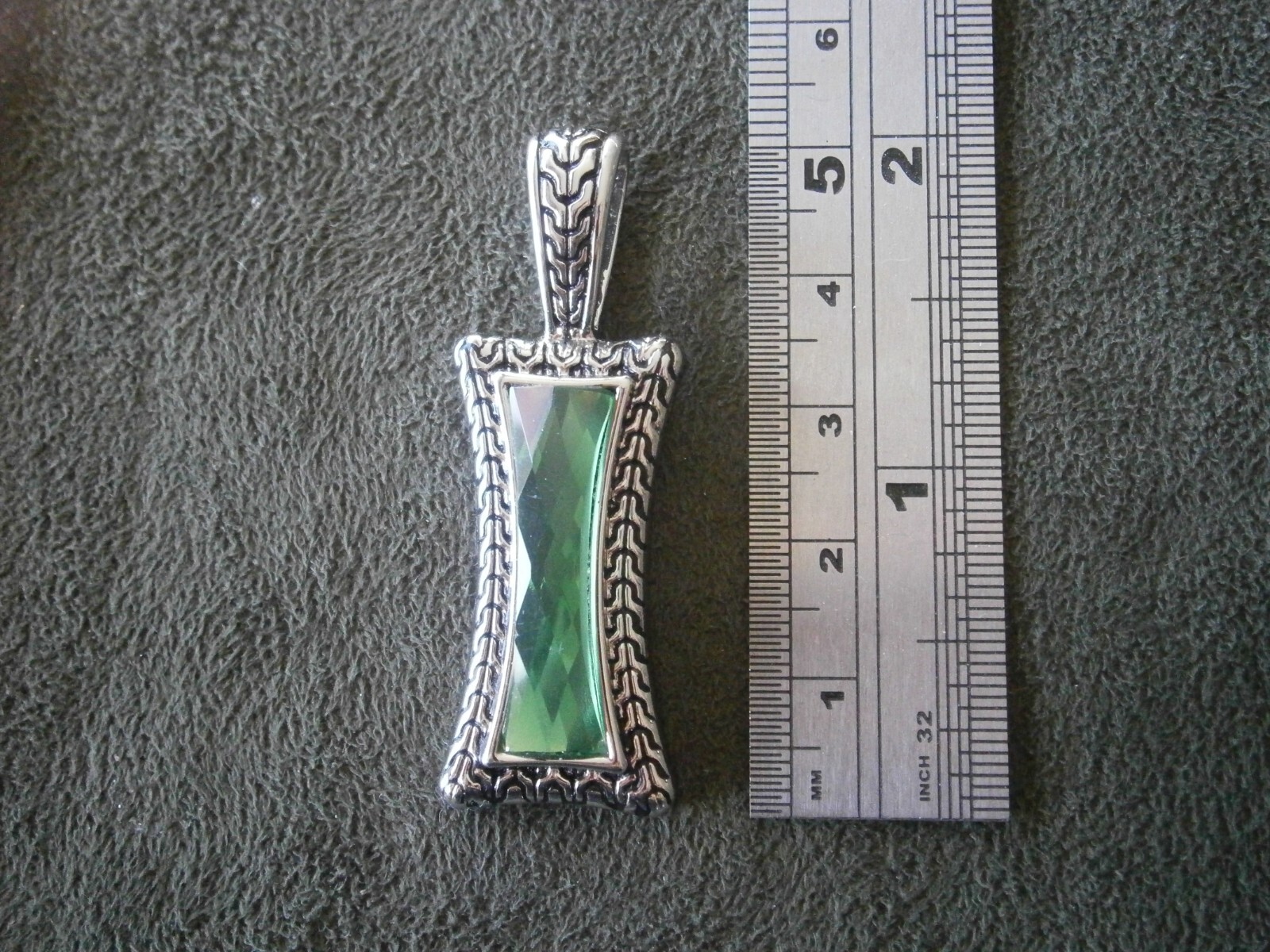 Lia Sophia Large Greek Isle Retired Green Crystal Silvertone Pendant 11.0g