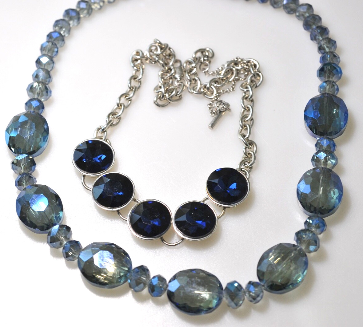 Blue necklace lot Kenneth Cole signed & ab rhinestone bead sparkle bling H