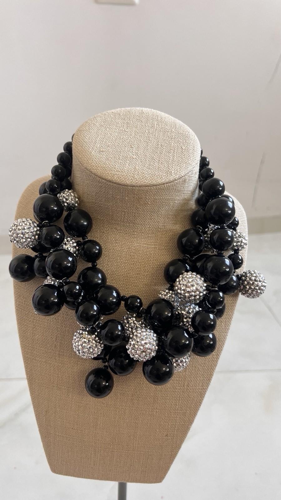 kenneth jay lane necklace black bead crystal ball statement bib signed