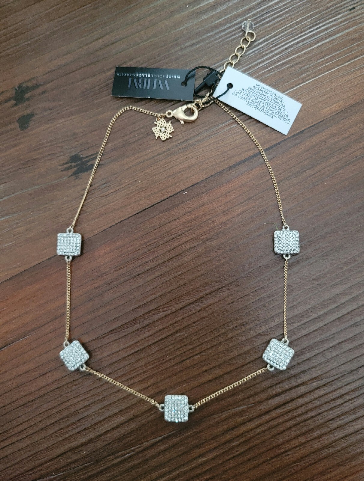 NWT WHITE HOUSE BLACK MARKET WOMEN’S CHAIN NECKLACE GOLD AND SILVER TONE PAVE CZ