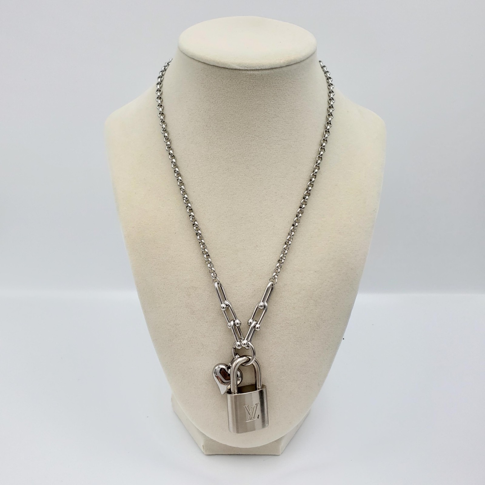 Authentic Louis Vuitton Padlock w/Unbranded Stainless Steel Plated Silver Chain