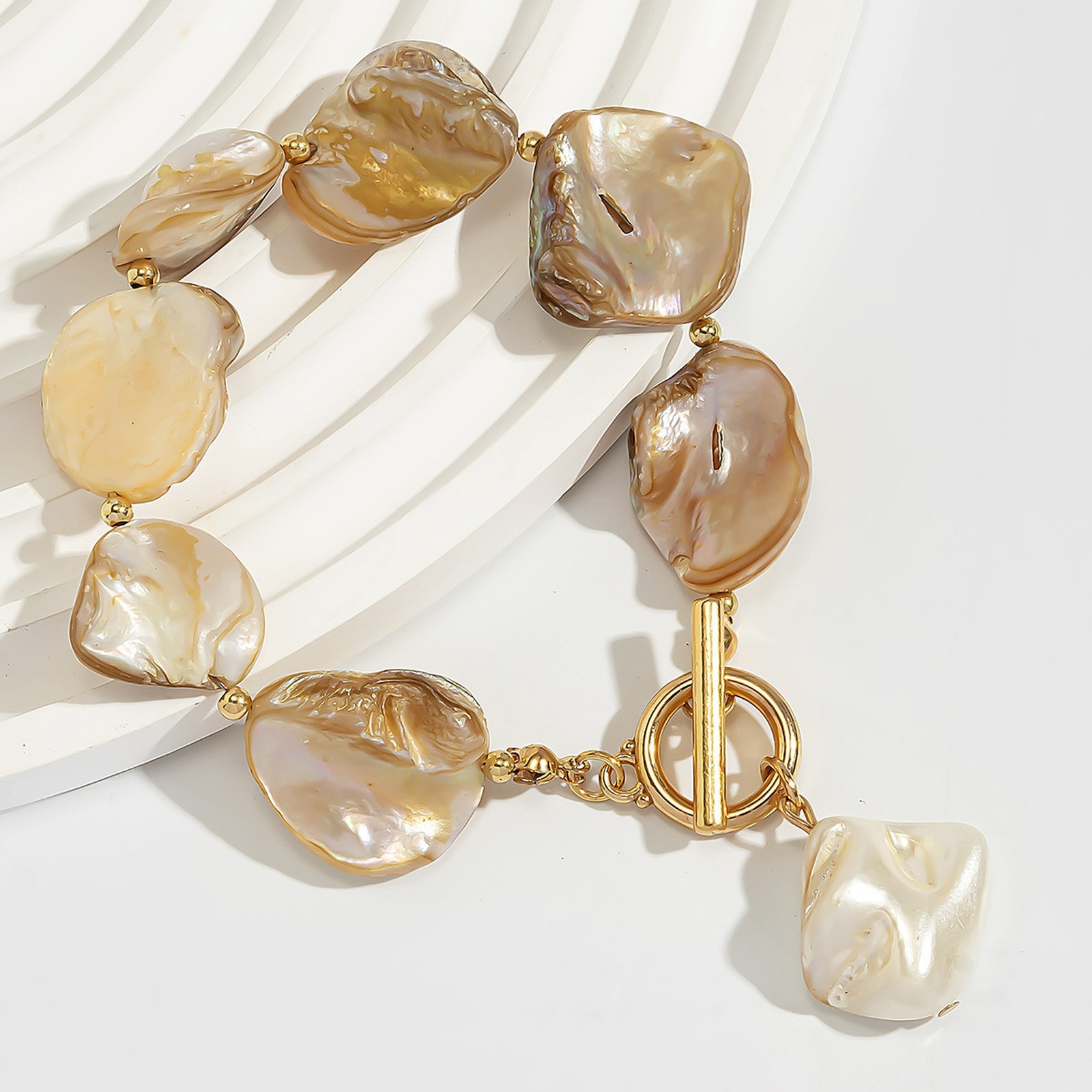 Gold Alloy Shell Faux Pearl Toggle Bracelet Women Sumel2er Gift Daily Wear Styli