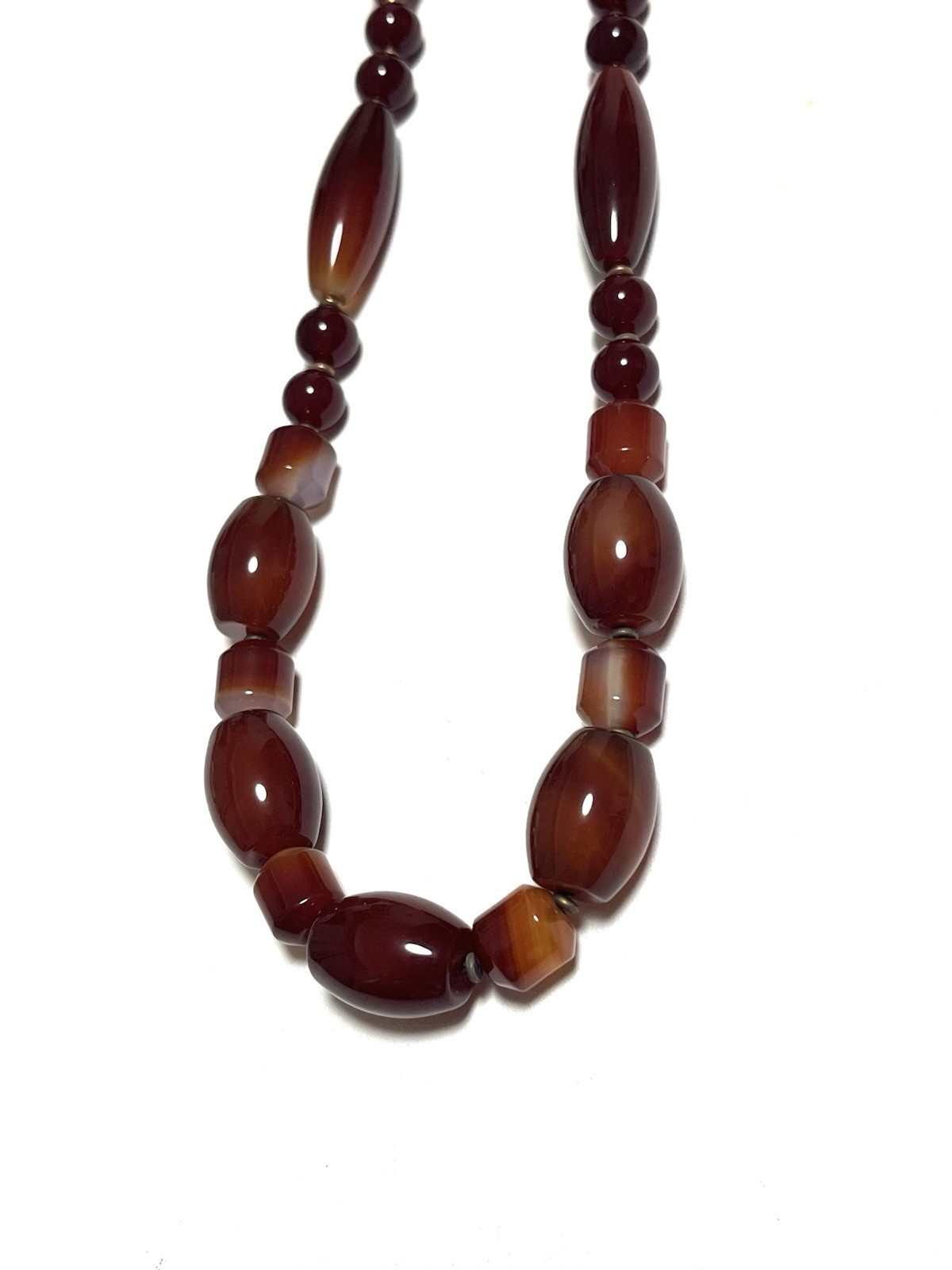 Vintage Red Agate Bead Necklace approx. 48cm, Clasp Marked