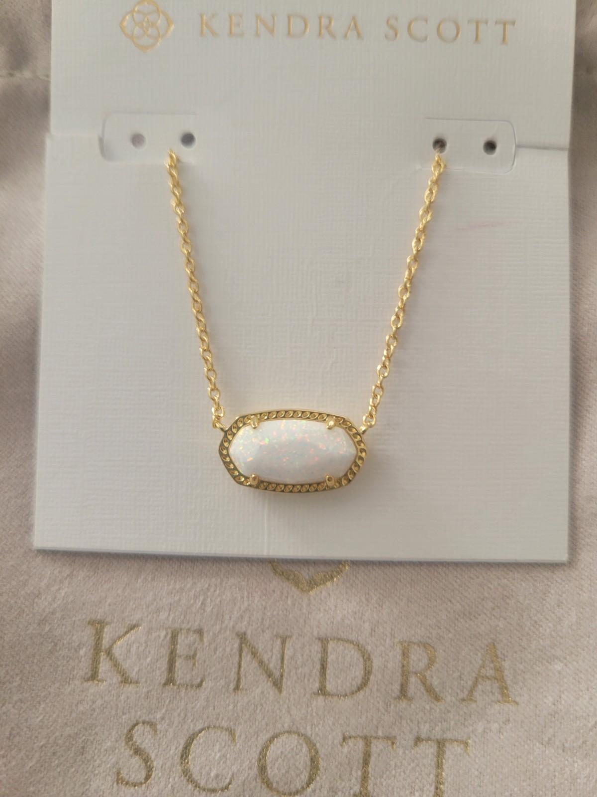 Kendra Scott Elisa Pendant Necklace Gold White Kyocera Opal NWT $90 Pouch!
