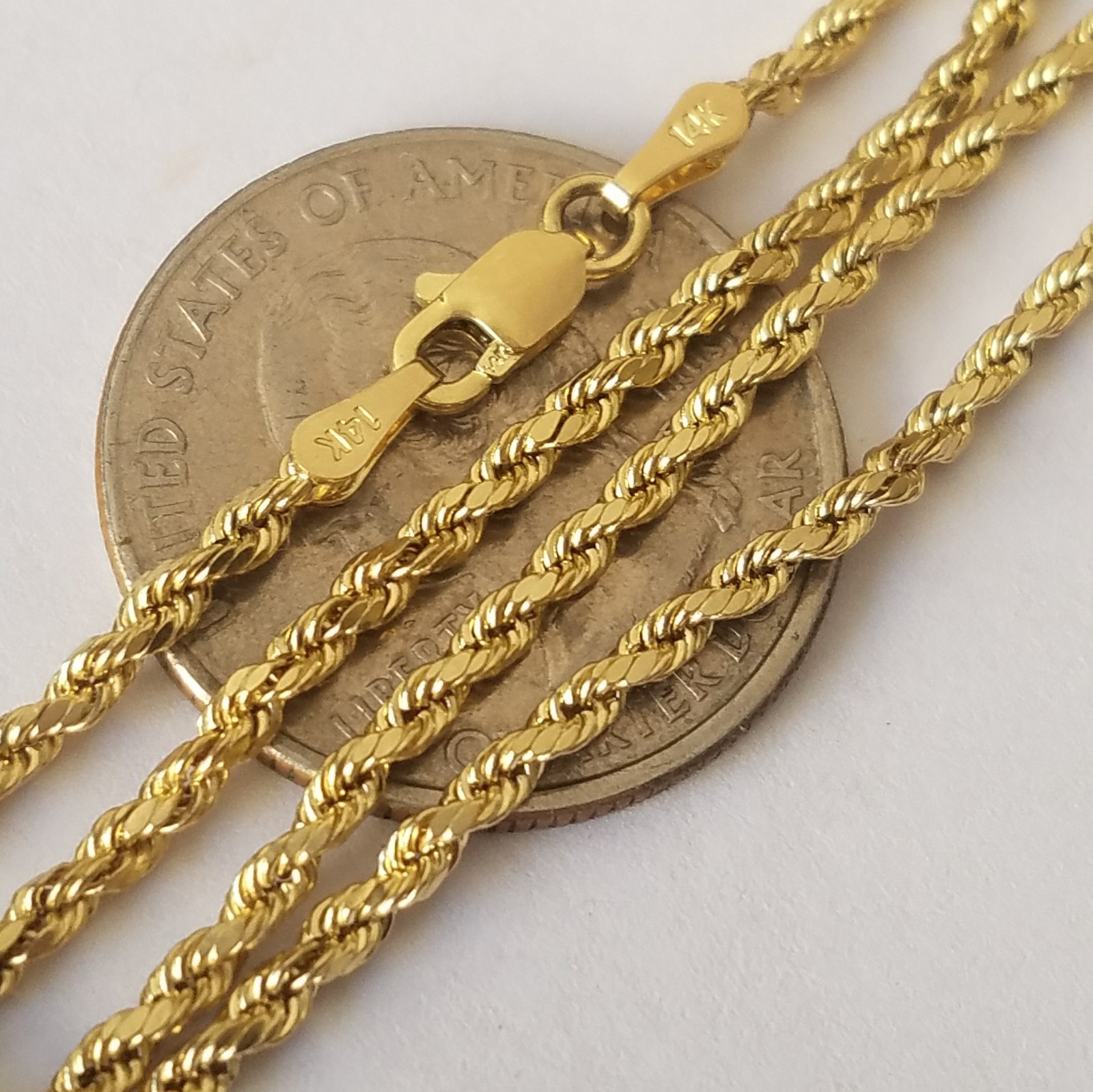 14k Yellow Gold Men’s Womans Unisex Rope Chain 20 Inches Long 2.5 Mm